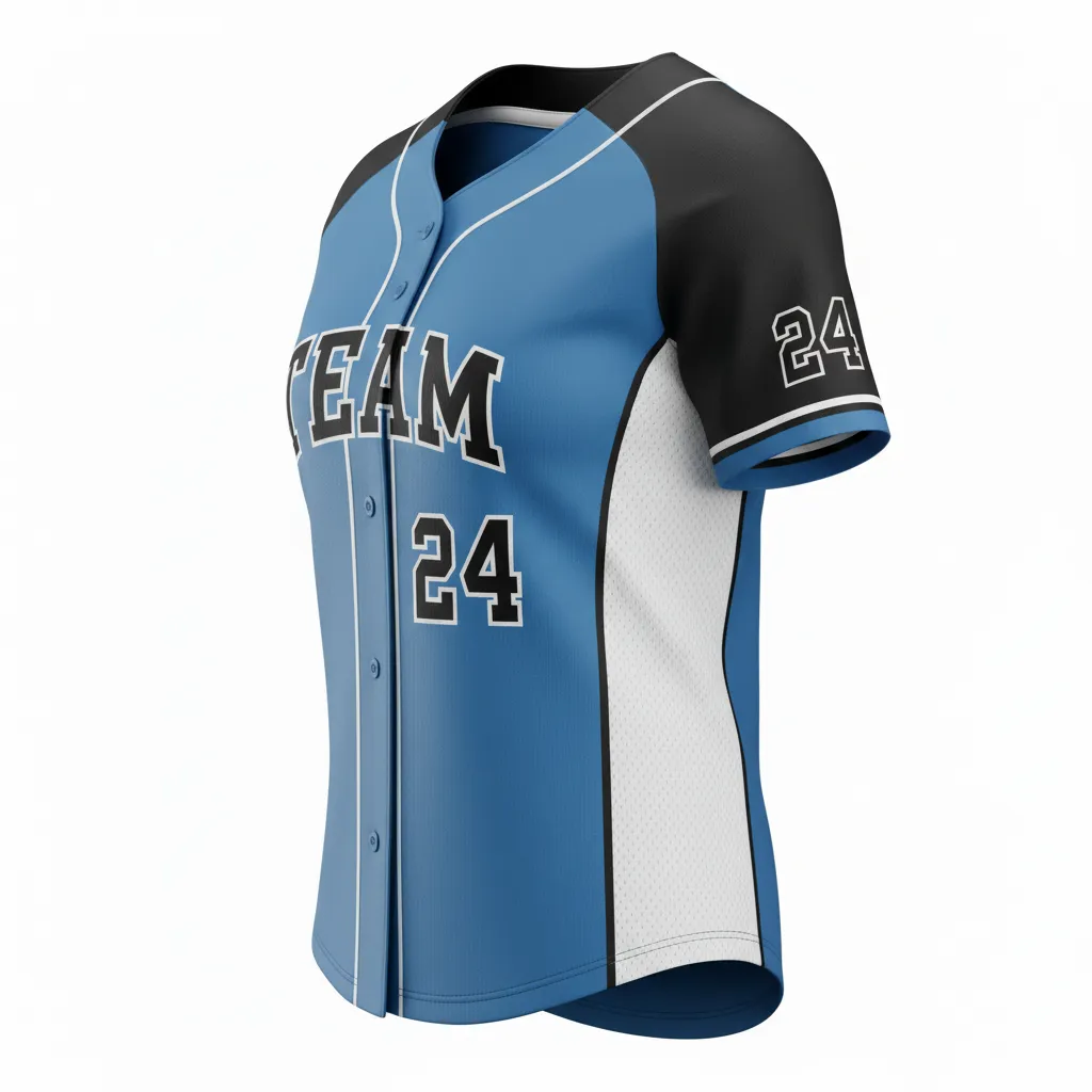 Custom Softball Round Neck Softball Jersey - Custom Design - Roundneckjersey Columbiablackwhite - Side View - Kinexa Sportswear