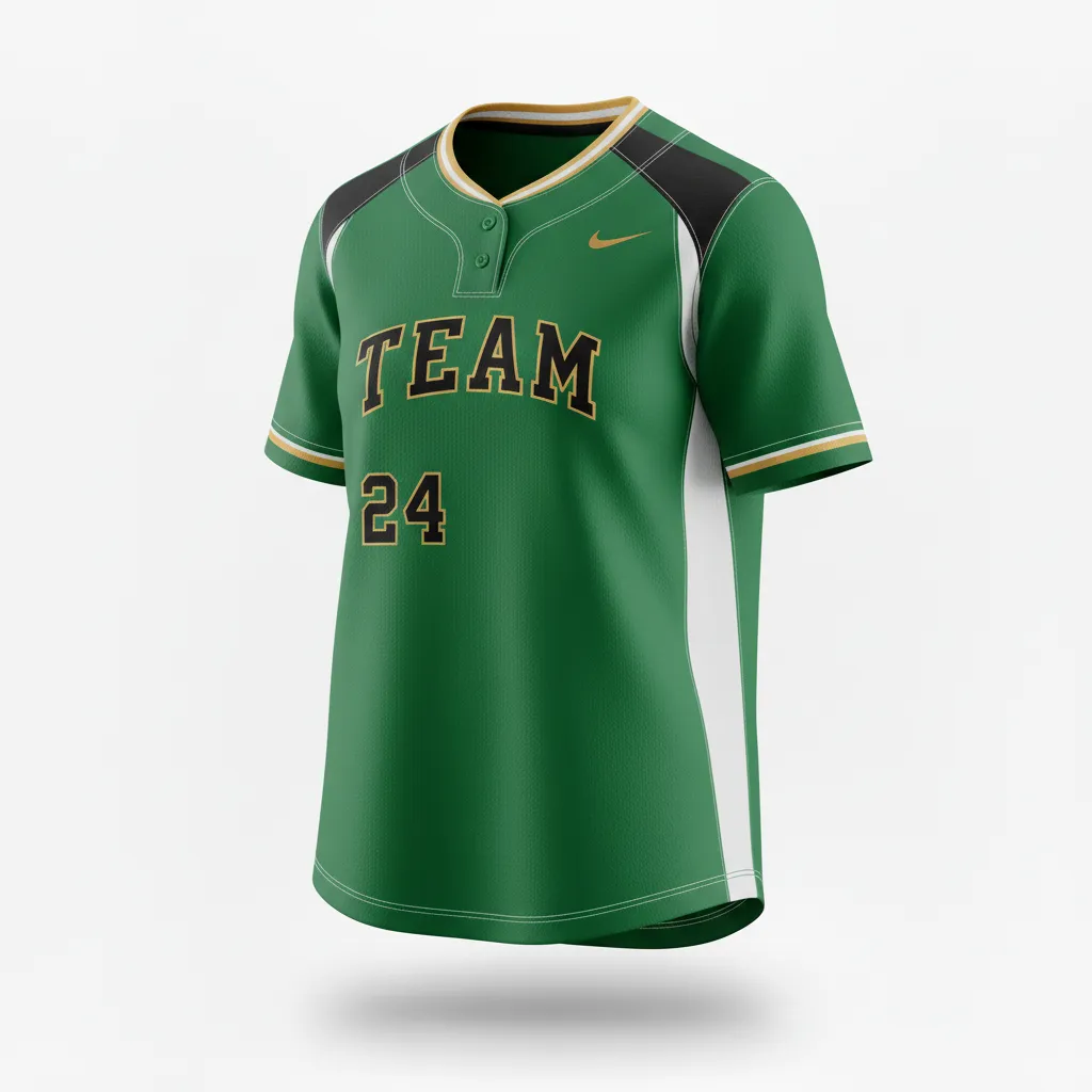 Custom Softball Round Neck Softball Jersey - Custom Design - Roundneckjersey Forestblackgold - Front View - Kinexa Sportswear