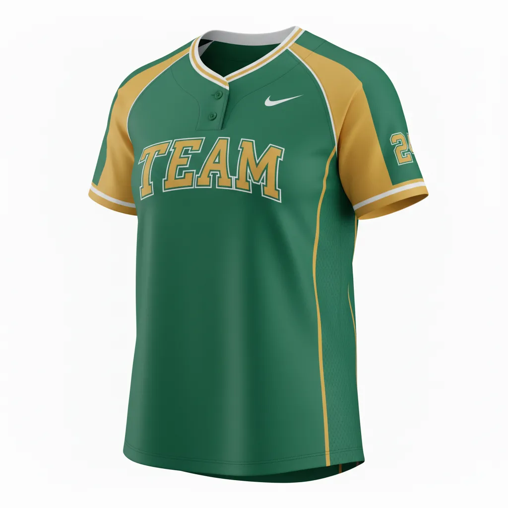Custom Softball Round Neck Softball Jersey - Custom Design - Roundneckjersey Forestgoldwhite - Front View - Kinexa Sportswear