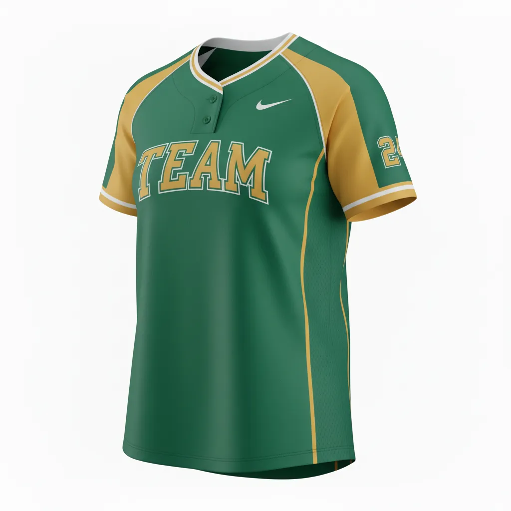 Custom Softball Round Neck Softball Jersey - Custom Design - Roundneckjersey Forestgoldwhite - Side View - Kinexa Sportswear