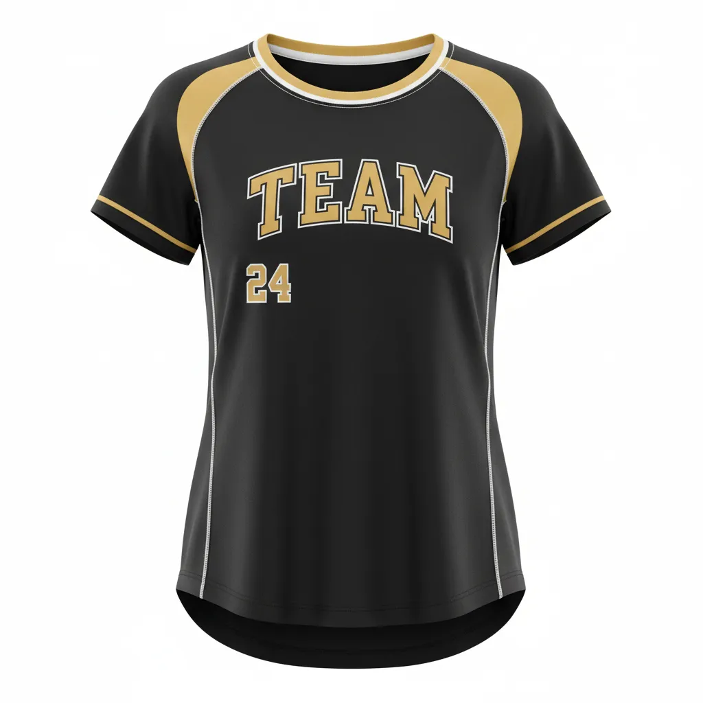 Custom Softball Short Sleeve T Shirt - Custom Design - Trainingtee Blackgoldwhite - Front View - Kinexa Sportswear