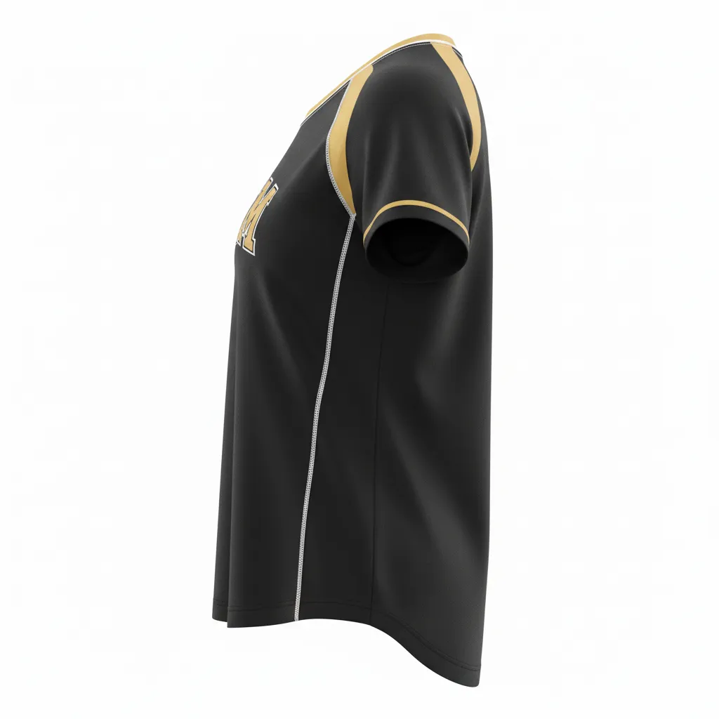 Custom Softball Short Sleeve T Shirt - Custom Design - Trainingtee Blackgoldwhite - Side View - Kinexa Sportswear