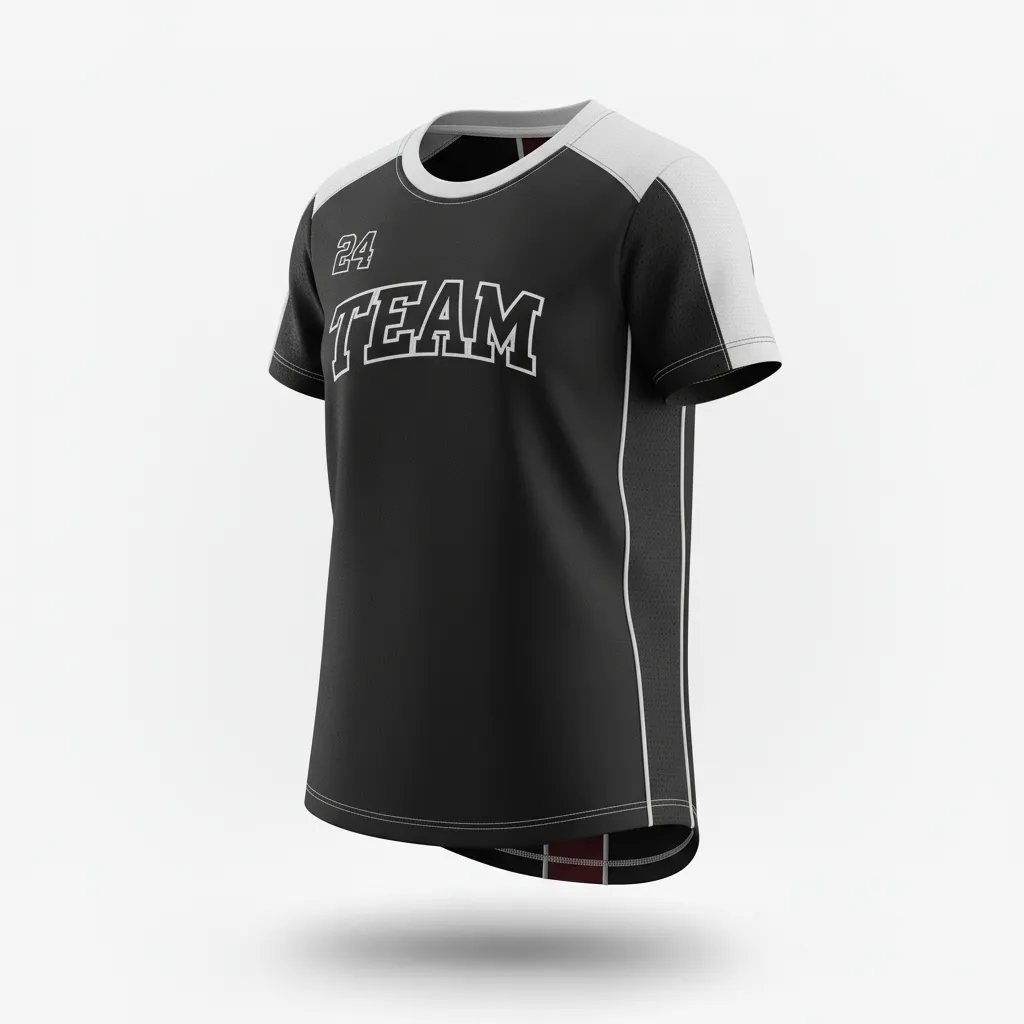 Custom Softball Short Sleeve T Shirt - Custom Design - Trainingtee Blacksilverwhite - Front View - Kinexa Sportswear