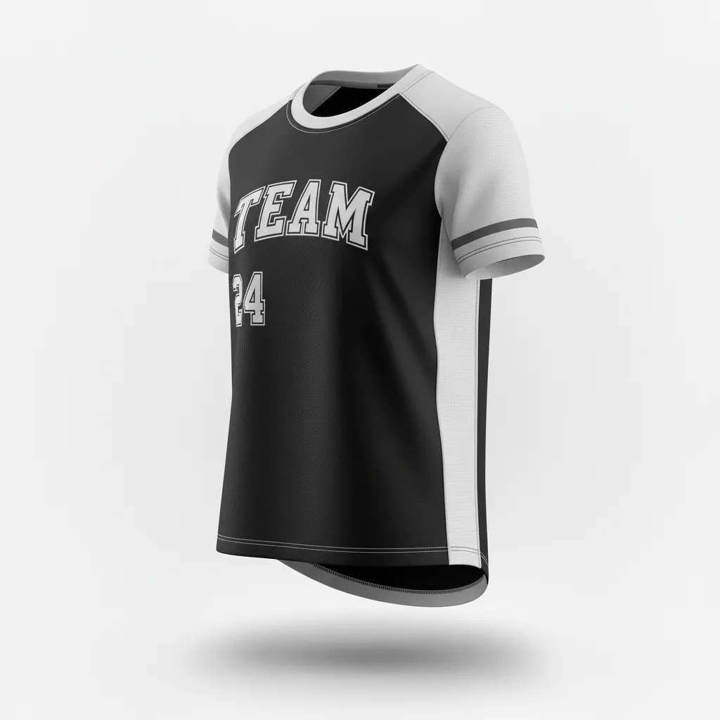 Custom Softball Short Sleeve T Shirt - Custom Design - Trainingtee Blackwhitegrey - Side View - Kinexa Sportswear