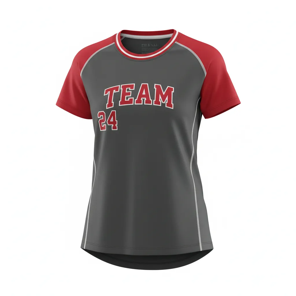 Custom Softball Short Sleeve T Shirt - Custom Design - Trainingtee Charcoalredwhite - Front View - Kinexa Sportswear