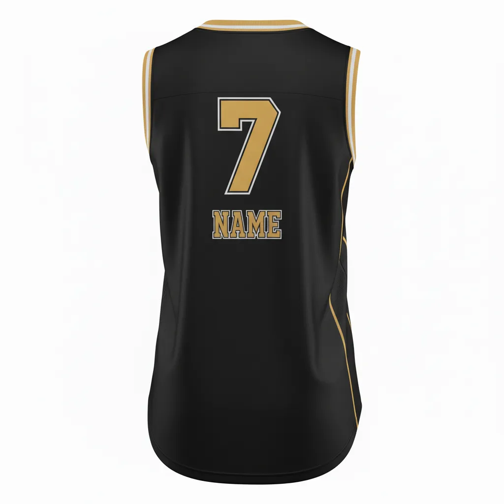 Custom Softball Sleeveless Softball Jersey - Custom Design - Sleevelessjersey Blackgoldwhite - Back View - Kinexa Sportswear