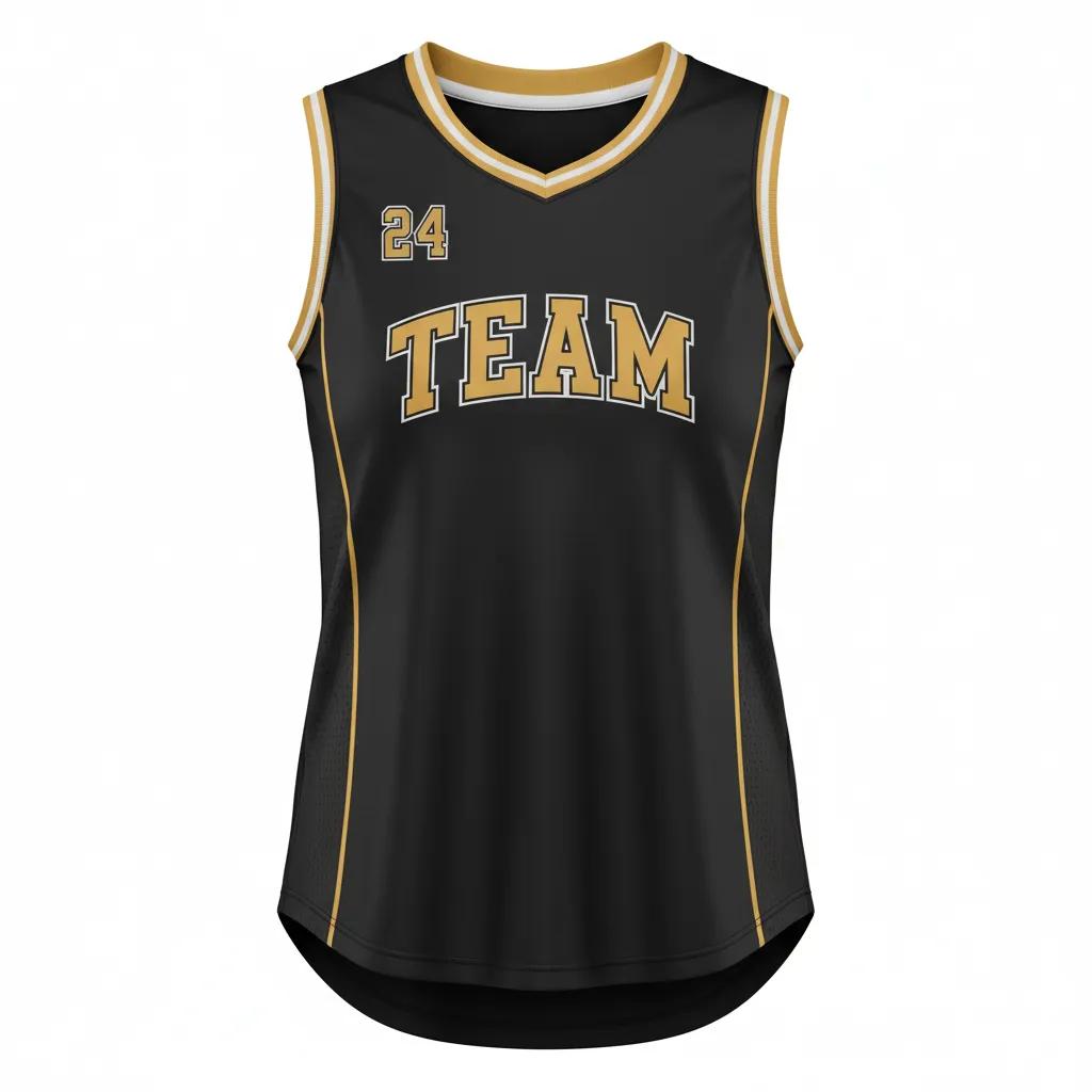 Custom Softball Sleeveless Softball Jersey - Custom Design - Sleevelessjersey Blackgoldwhite - Front View - Kinexa Sportswear