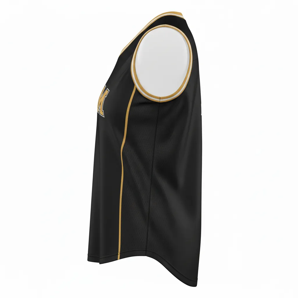 Custom Softball Sleeveless Softball Jersey - Custom Design - Sleevelessjersey Blackgoldwhite - Side View - Kinexa Sportswear