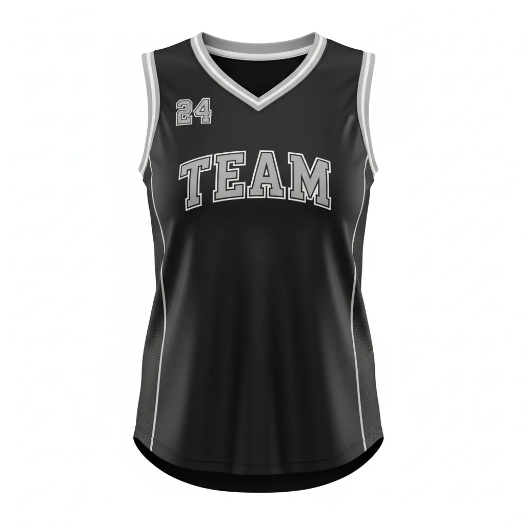 Custom Softball Sleeveless Softball Jersey - Custom Design - Sleevelessjersey Blacksilverwhite - Front View - Kinexa Sportswear