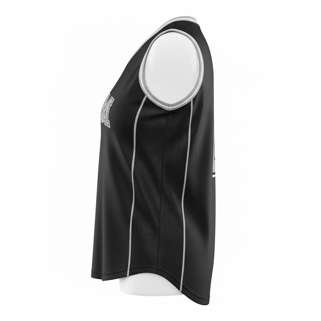 Custom Softball Sleeveless Softball Jersey - Custom Design - Sleevelessjersey Blacksilverwhite - Side View - Kinexa Sportswear