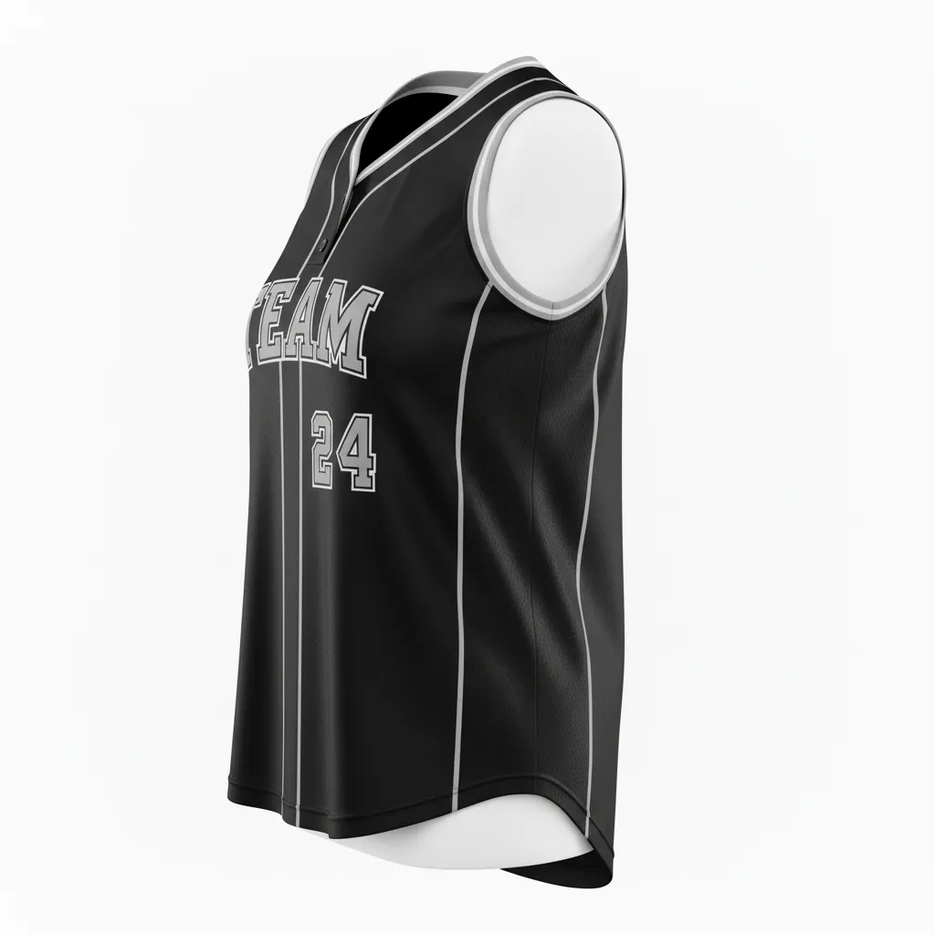 Custom Softball Sleeveless Softball Jersey - Custom Design - Sleevelessjersey Blackwhitegrey - Side View - Kinexa Sportswear