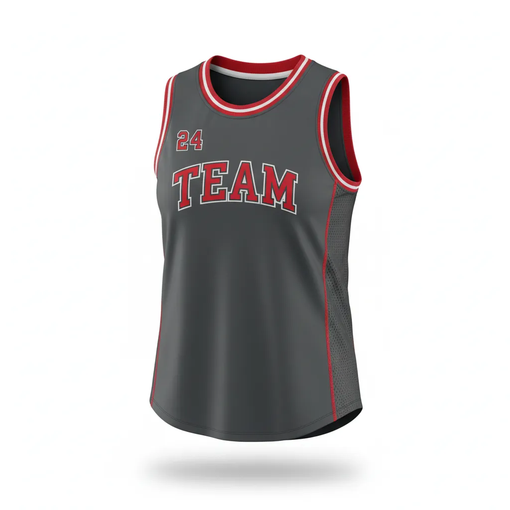 Custom Softball Sleeveless Softball Jersey - Custom Design - Sleevelessjersey Charcoalredwhite - Front View - Kinexa Sportswear