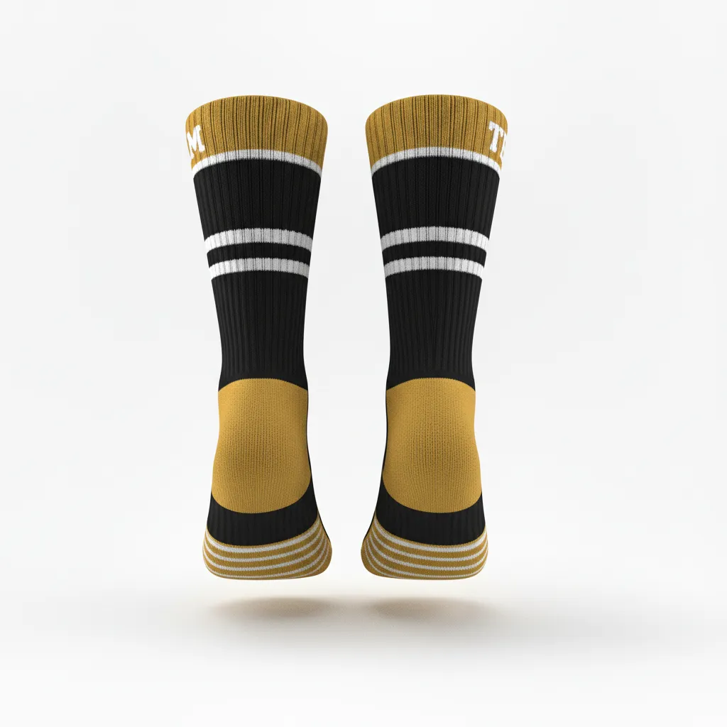 Custom Softball Socks - Custom Design - Crewsocks Blackgoldwhite - Back View - Kinexa Sportswear