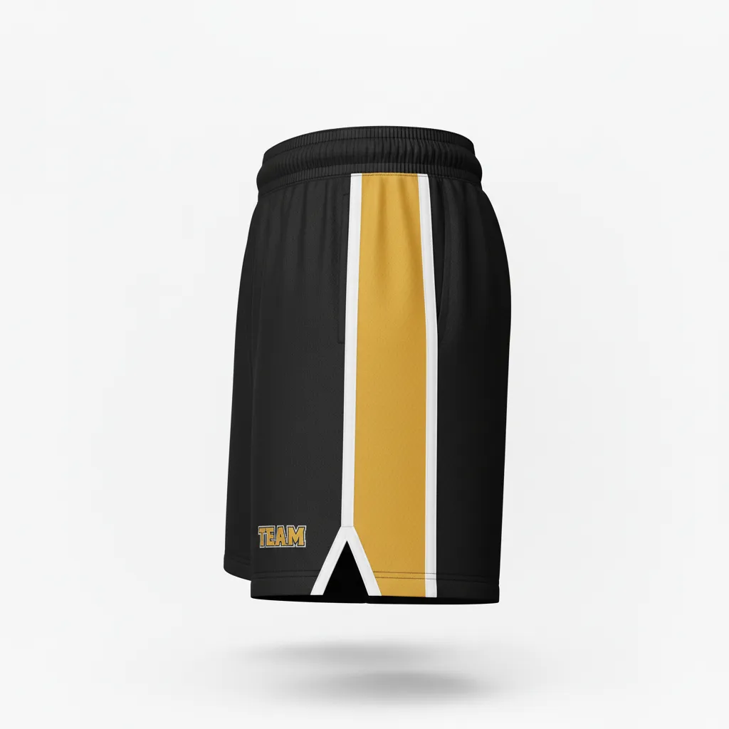 Custom Softball Softball Shorts - Custom Design - Softballshorts Blackgoldwhite - Side View - Kinexa Sportswear