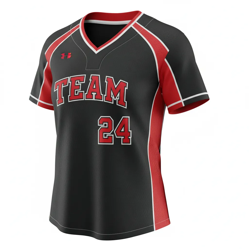Custom Softball V Neck Softball Jersey - Custom Design - Vneckjersey Blackredwhite - Front View - Kinexa Sportswear