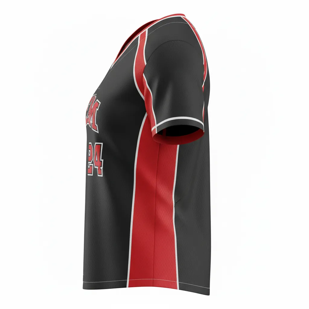Custom Softball V Neck Softball Jersey - Custom Design - Vneckjersey Blackredwhite - Side View - Kinexa Sportswear