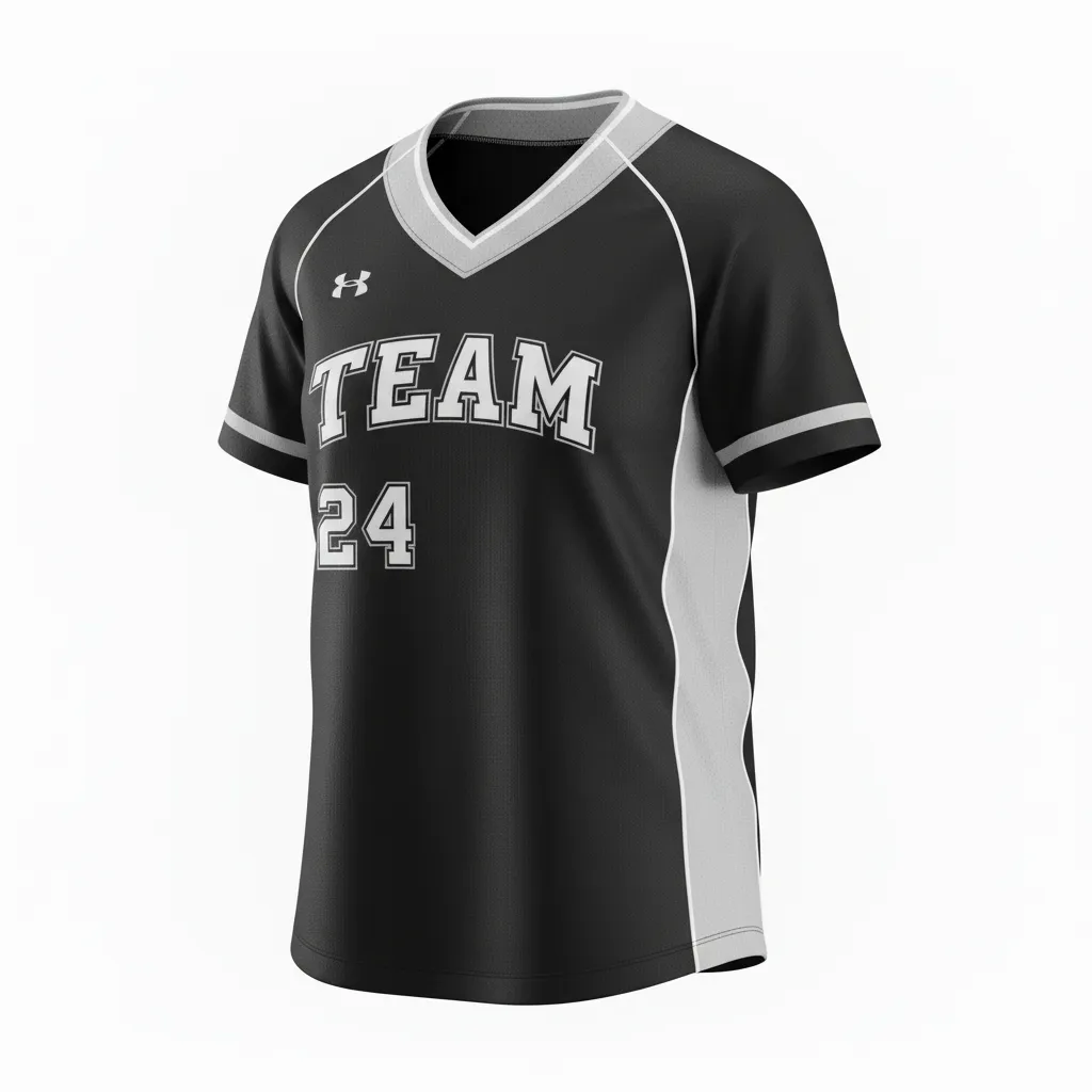 Custom Softball V Neck Softball Jersey - Custom Design - Vneckjersey Blackwhitegrey - Front View - Kinexa Sportswear