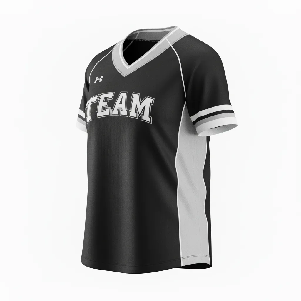 Custom Softball V Neck Softball Jersey - Custom Design - Vneckjersey Blackwhitegrey - Side View - Kinexa Sportswear