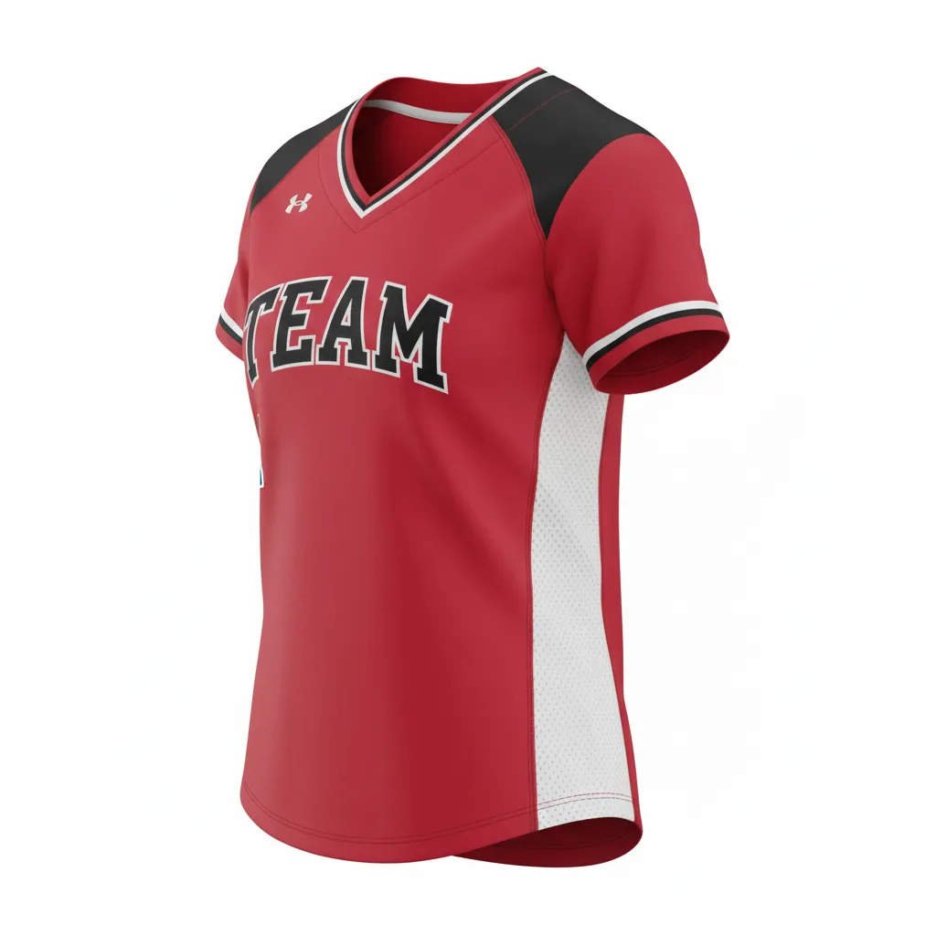 Custom Softball V Neck Softball Jersey - Custom Design - Vneckjersey Cardinalblackwhite - Side View - Kinexa Sportswear