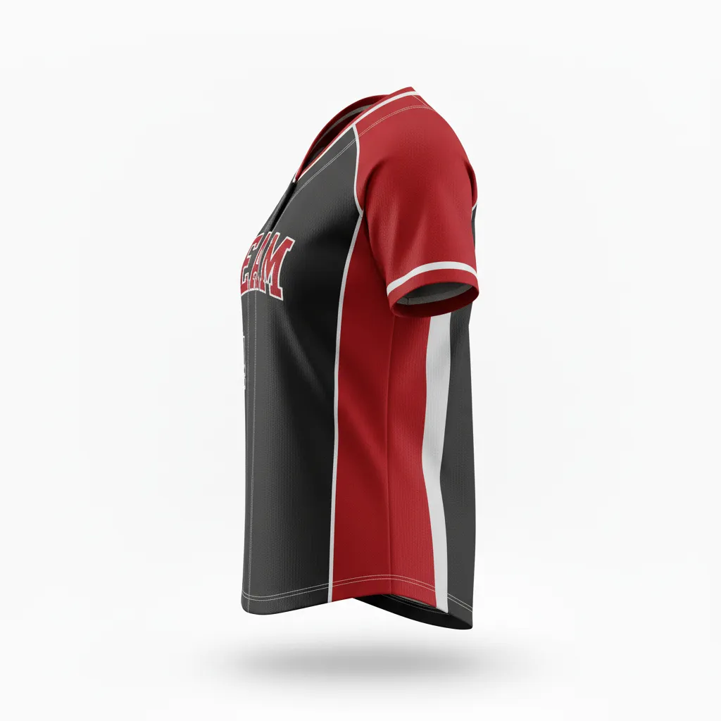 Custom Softball V Neck Softball Jersey - Custom Design - Vneckjersey Charcoalredwhite - Side View - Kinexa Sportswear