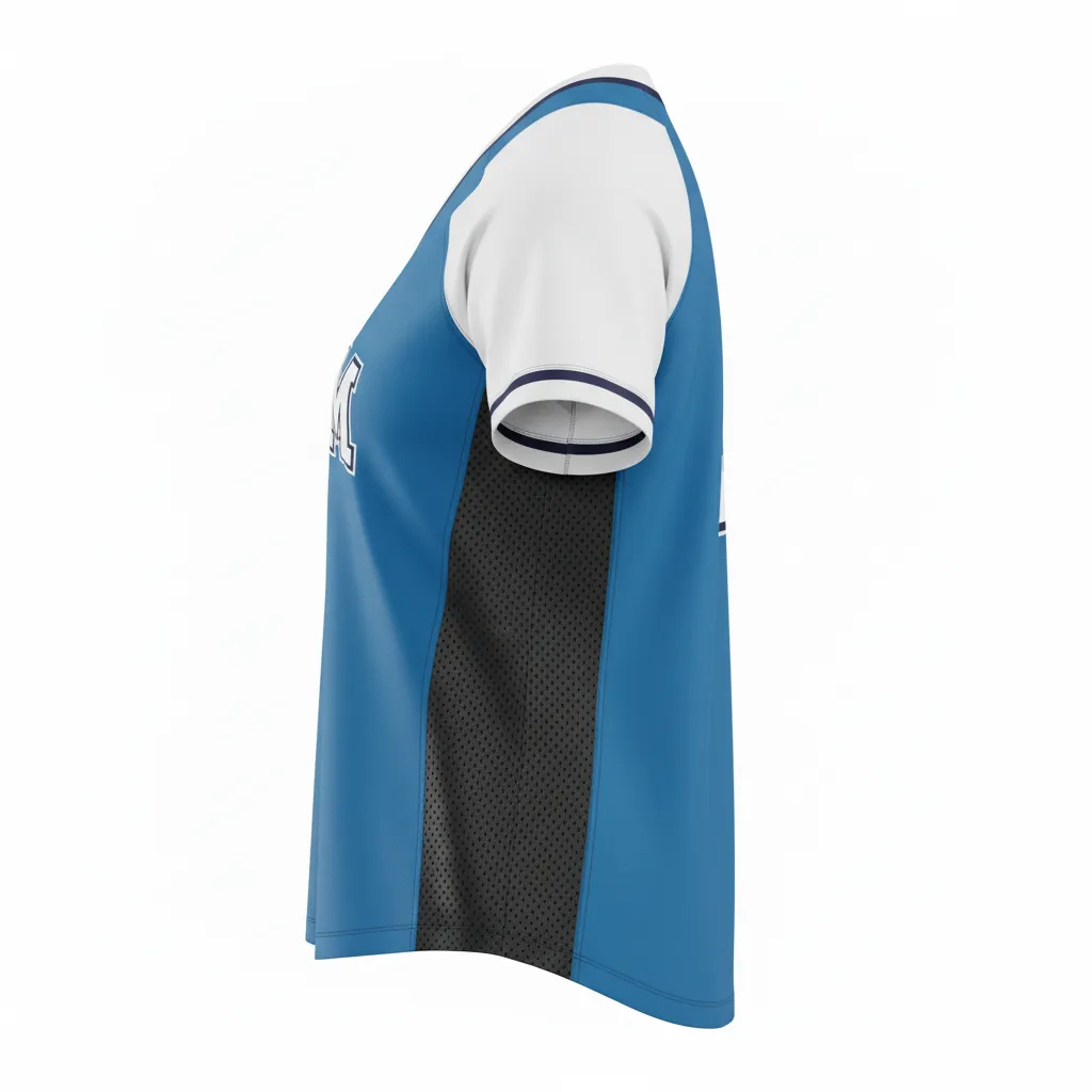 Custom Softball V Neck Softball Jersey - Custom Design - Vneckjersey Columbiawhitenavy - Side View - Kinexa Sportswear