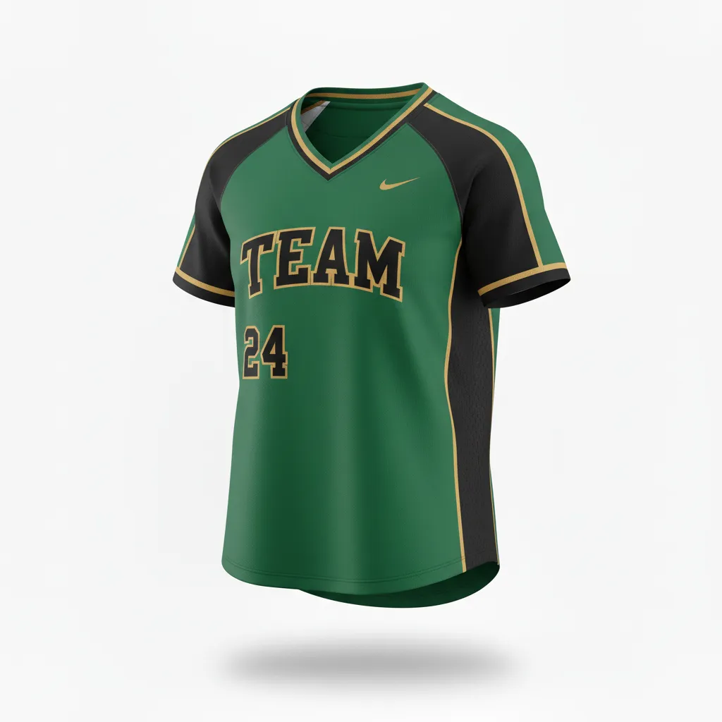 Custom Softball V Neck Softball Jersey - Custom Design - Vneckjersey Forestblackgold - Front View - Kinexa Sportswear