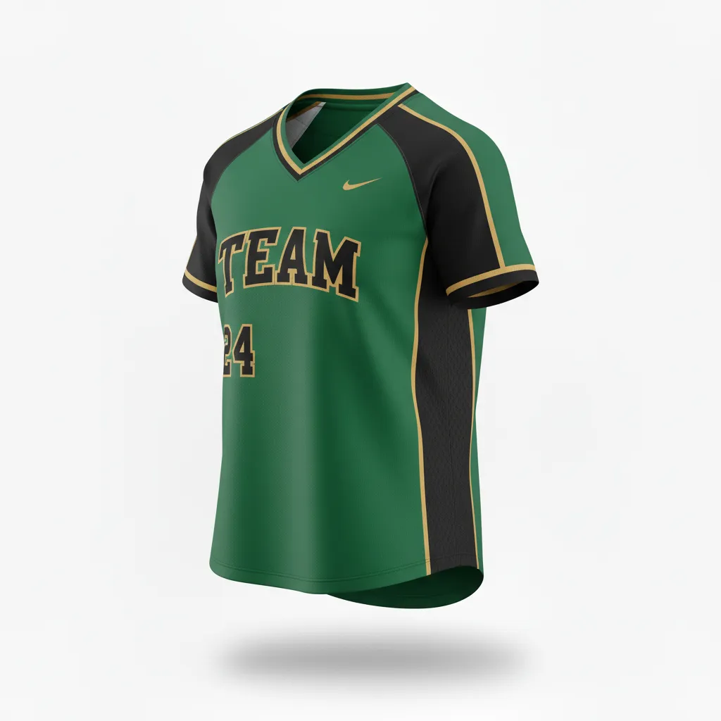 Custom Softball V Neck Softball Jersey - Custom Design - Vneckjersey Forestblackgold - Side View - Kinexa Sportswear