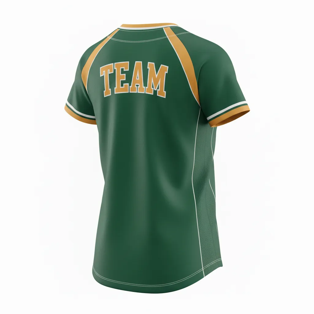 Custom Softball V Neck Softball Jersey - Custom Design - Vneckjersey Forestgoldwhite - Back View - Kinexa Sportswear
