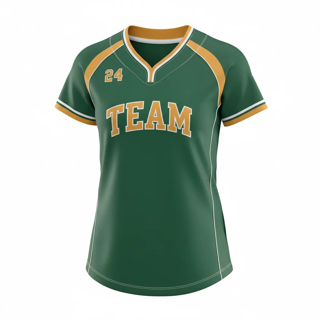 Custom Softball V Neck Softball Jersey - Custom Design - Vneckjersey Forestgoldwhite - Front View - Kinexa Sportswear