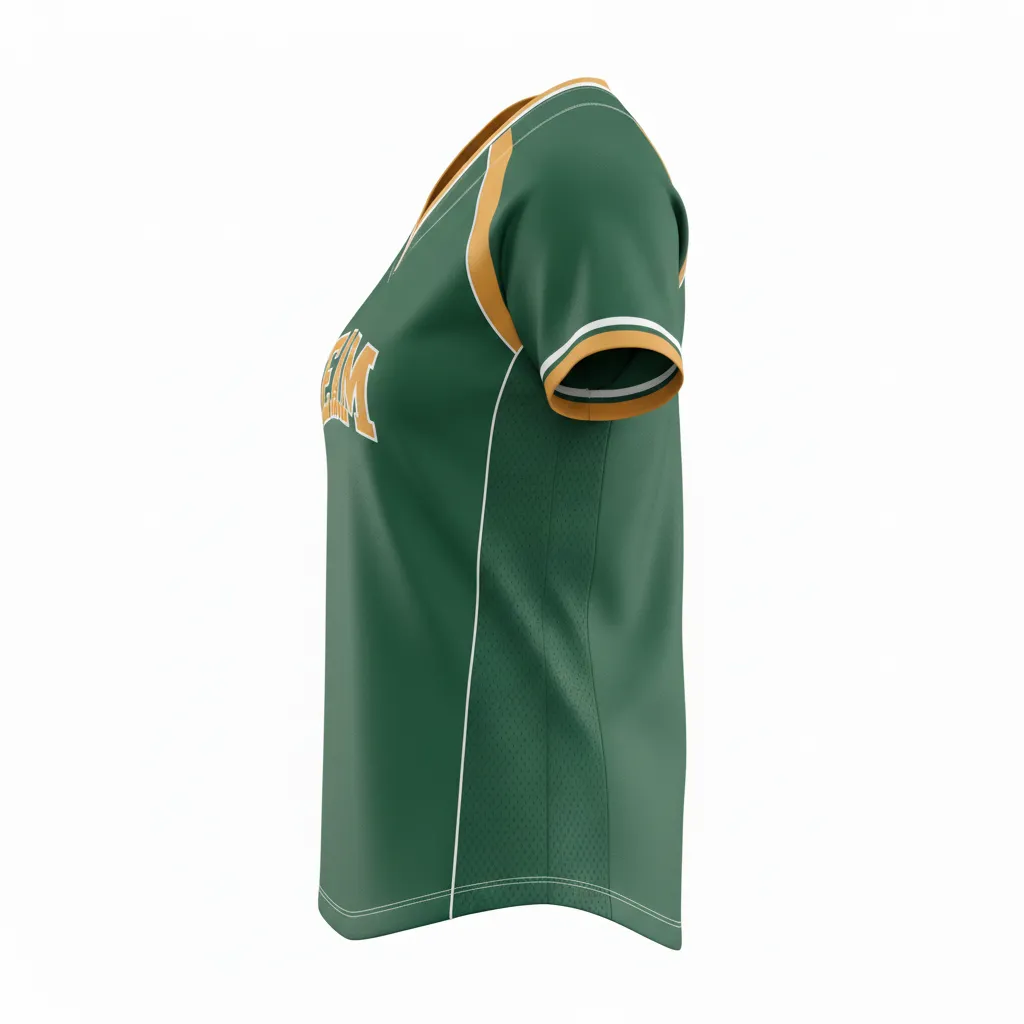 Custom Softball V Neck Softball Jersey - Custom Design - Vneckjersey Forestgoldwhite - Side View - Kinexa Sportswear