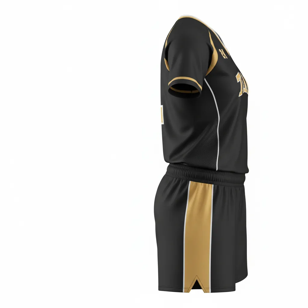 Custom Softball V Neck Softball Uniform - Custom Design - Vneckuniform Blackgoldwhite - Side View - Kinexa Sportswear