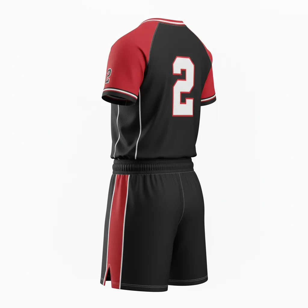 Custom Softball V Neck Softball Uniform - Custom Design - Vneckuniform Blackredwhite - Back View - Kinexa Sportswear