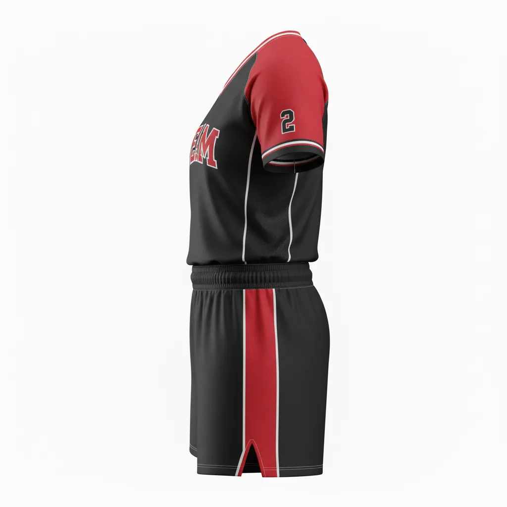 Custom Softball V Neck Softball Uniform - Custom Design - Vneckuniform Blackredwhite - Side View - Kinexa Sportswear