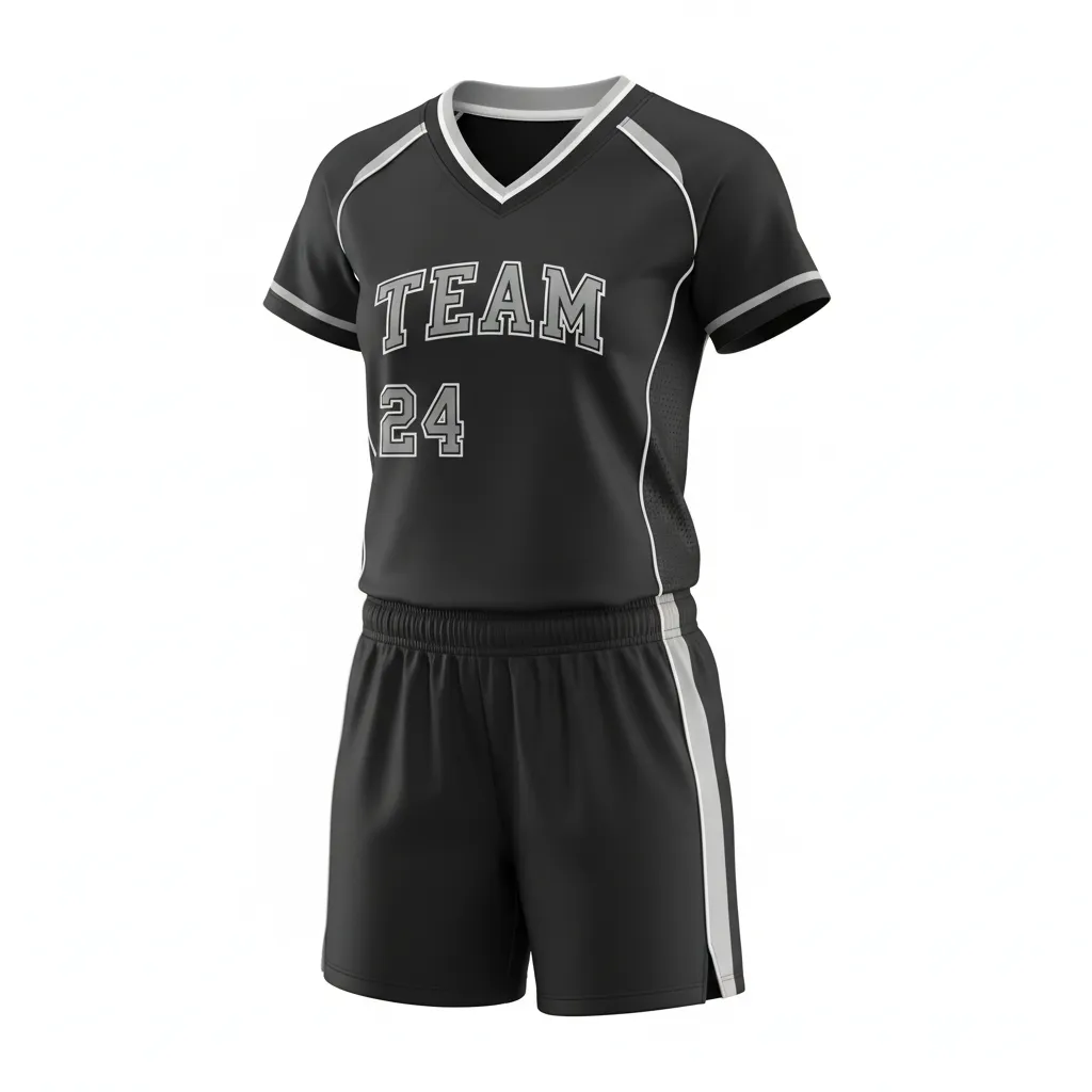 Custom Softball V Neck Softball Uniform - Custom Design - Vneckuniform Blacksilverwhite - Front View - Kinexa Sportswear