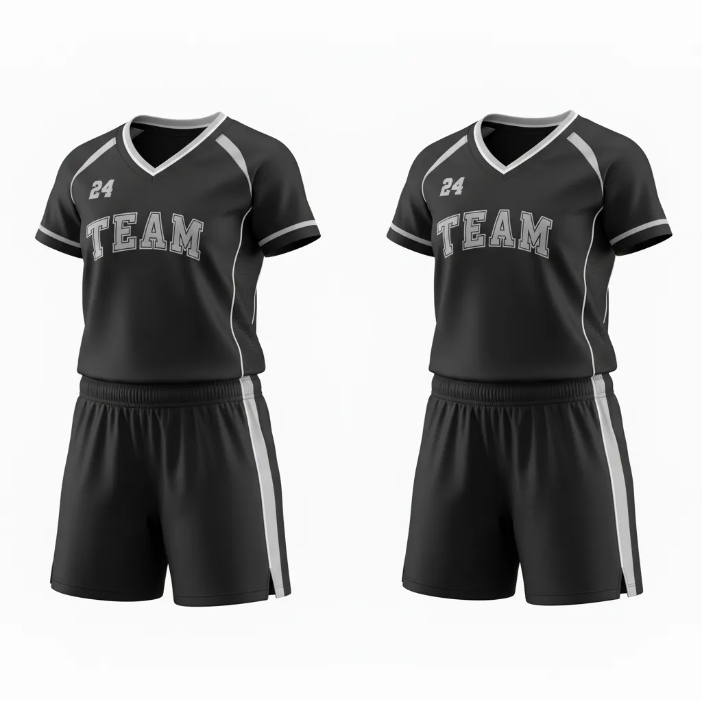 Custom Softball V Neck Softball Uniform - Custom Design - Vneckuniform Blackwhitegrey - Front View - Kinexa Sportswear