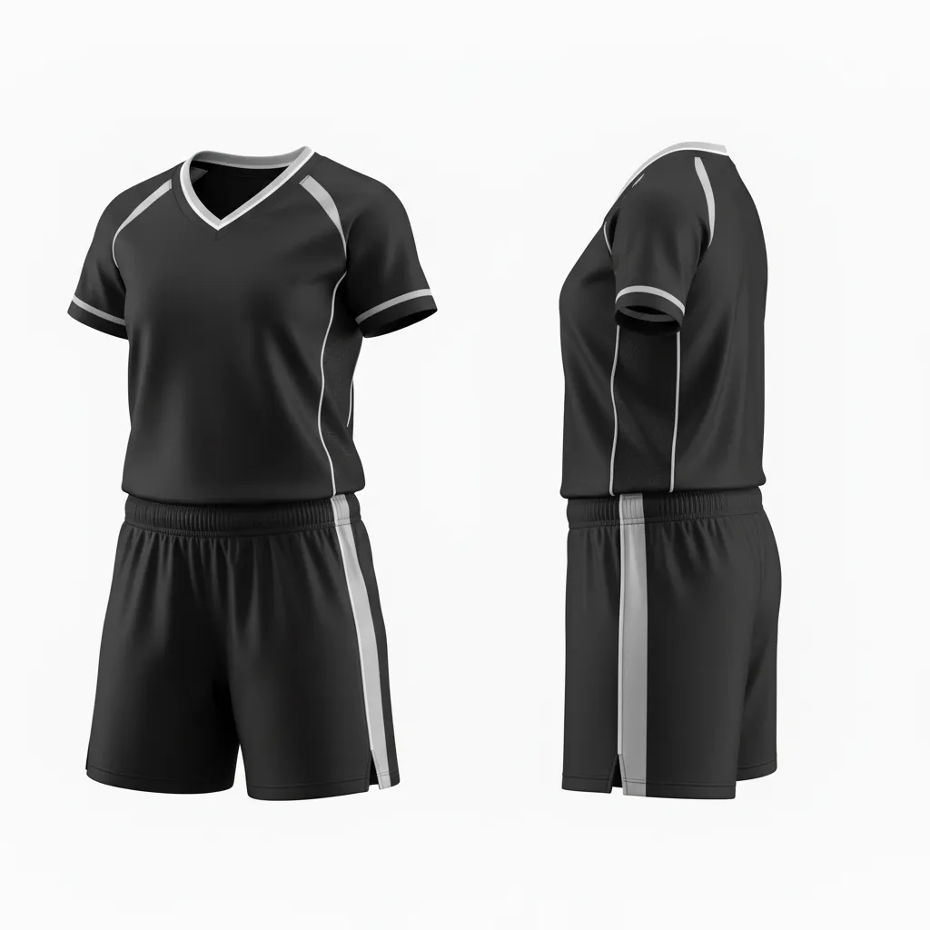 Custom Softball V Neck Softball Uniform - Custom Design - Vneckuniform Blackwhitegrey - Side View - Kinexa Sportswear