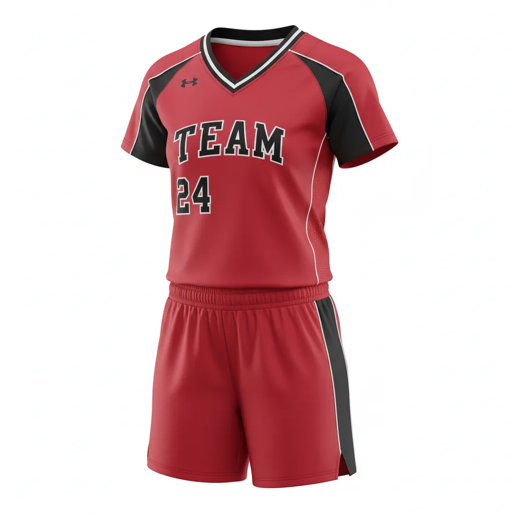 Custom Softball V Neck Softball Uniform - Custom Design - Vneckuniform Cardinalblackwhite - Front View - Kinexa Sportswear