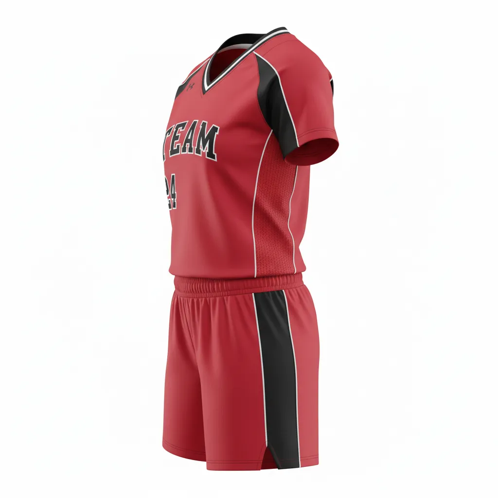 Custom Softball V Neck Softball Uniform - Custom Design - Vneckuniform Cardinalblackwhite - Side View - Kinexa Sportswear