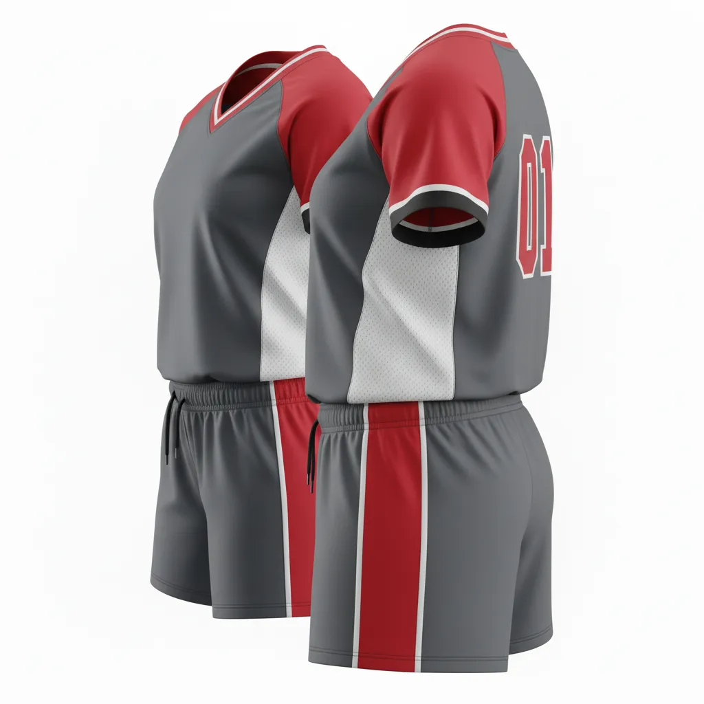 Custom Softball V Neck Softball Uniform - Custom Design - Vneckuniform Charcoalredwhite - Back View - Kinexa Sportswear