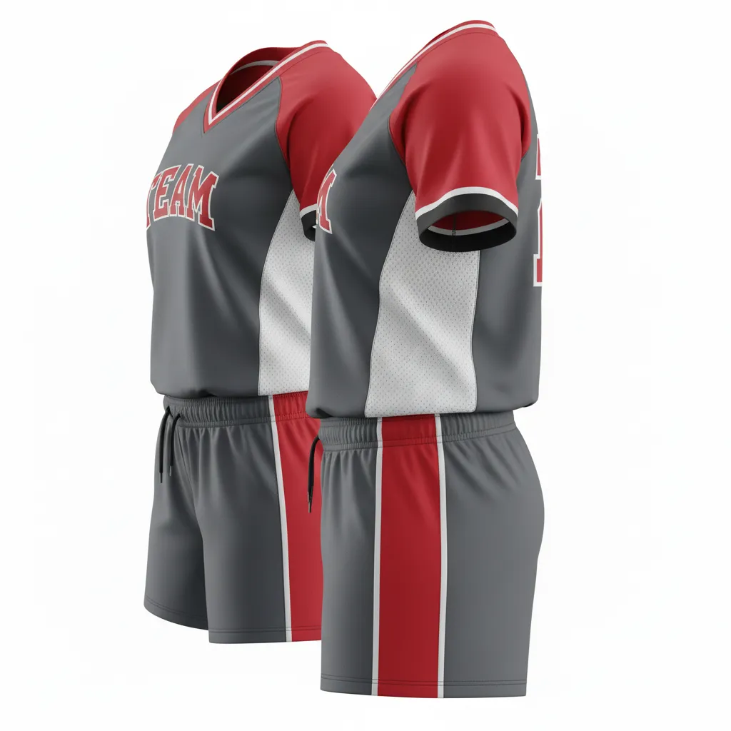 Custom Softball V Neck Softball Uniform - Custom Design - Vneckuniform Charcoalredwhite - Side View - Kinexa Sportswear