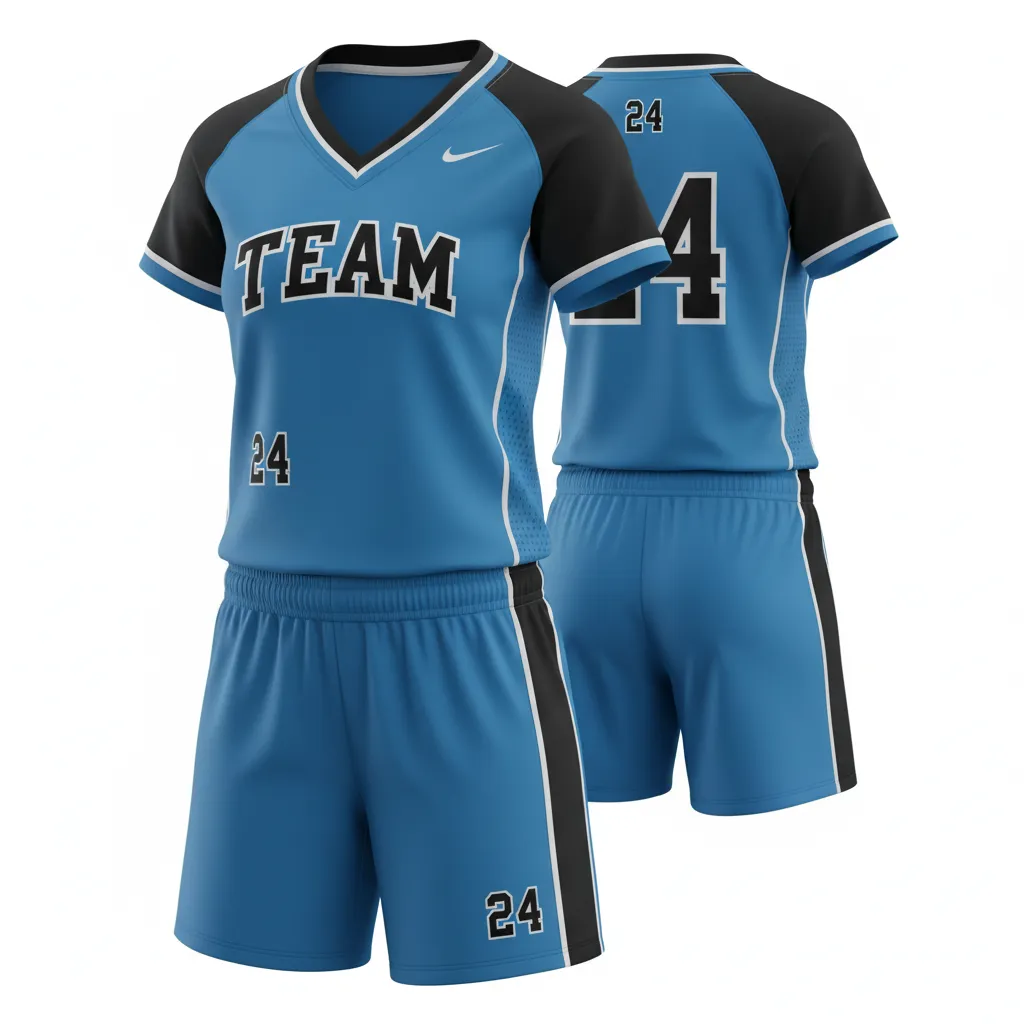 Custom Softball V Neck Softball Uniform - Custom Design - Vneckuniform Columbiablackwhite - Front View - Kinexa Sportswear