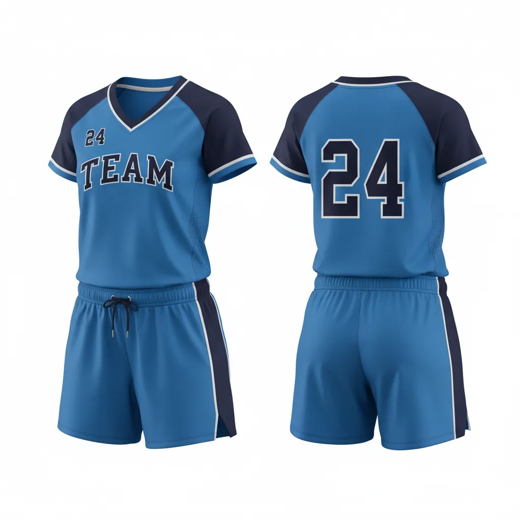 Custom Softball V Neck Softball Uniform - Custom Design - Vneckuniform Columbianavywhite - Front View - Kinexa Sportswear