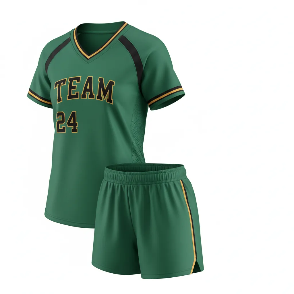 Custom Softball V Neck Softball Uniform - Custom Design - Vneckuniform Forestblackgold - Front View - Kinexa Sportswear