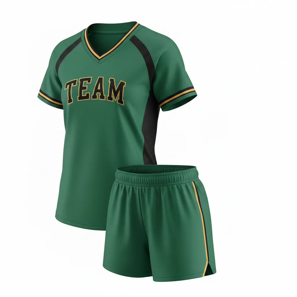 Custom Softball V Neck Softball Uniform - Custom Design - Vneckuniform Forestblackgold - Side View - Kinexa Sportswear