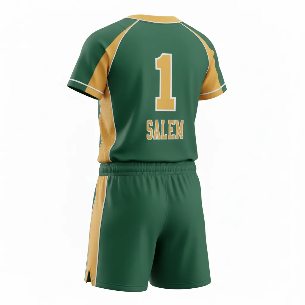 Custom Softball V Neck Softball Uniform - Custom Design - Vneckuniform Forestgoldwhite - Back View - Kinexa Sportswear