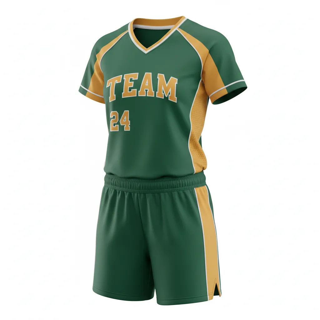Custom Softball V Neck Softball Uniform - Custom Design - Vneckuniform Forestgoldwhite - Front View - Kinexa Sportswear