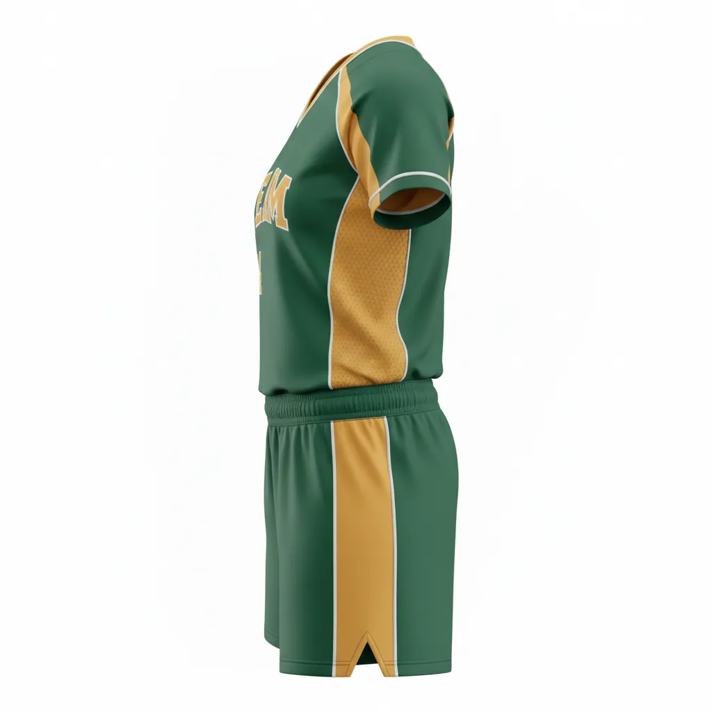 Custom Softball V Neck Softball Uniform - Custom Design - Vneckuniform Forestgoldwhite - Side View - Kinexa Sportswear