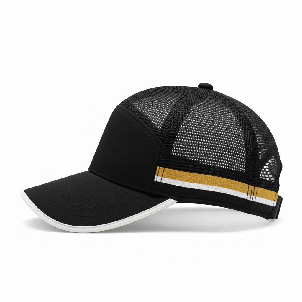 Custom Softball Visor - Custom Design - Blackgoldwhite - Side View - Kinexa Sportswear