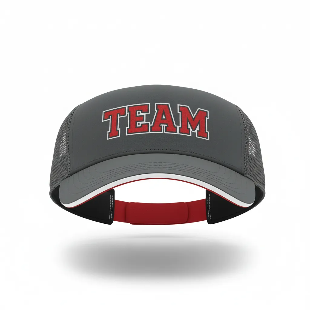 Custom Softball Visor - Custom Design - Charcoalredwhite - Front View - Kinexa Sportswear