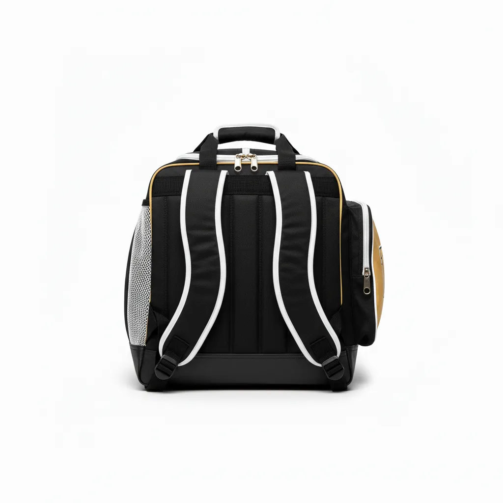 Custom Softball Wheeled Bag - Custom Design - Batbag Blackgoldwhite - Back View - Kinexa Sportswear